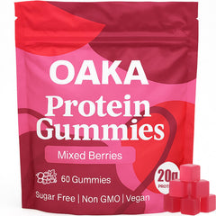 ipxkwll OAKA Protein Gummies pack front, convenient protein on the go.