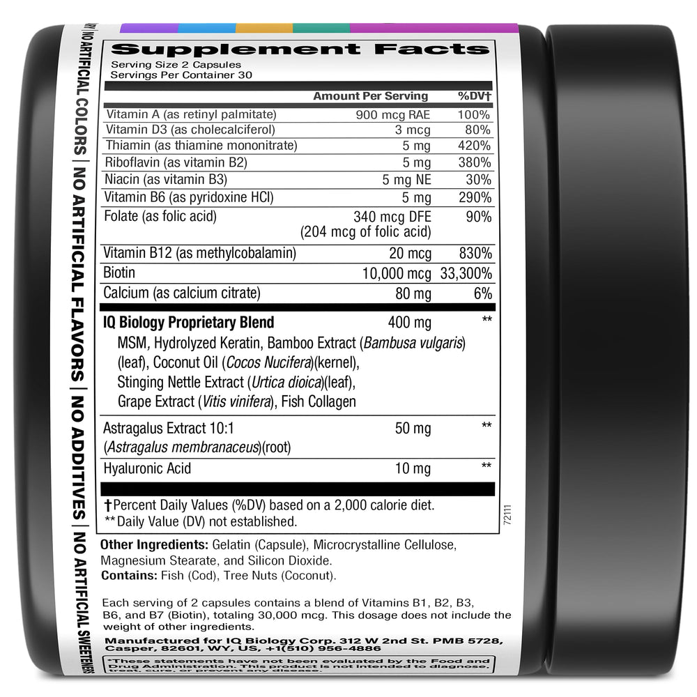 IQ BIOLOGY bottle label detail showing premium formula