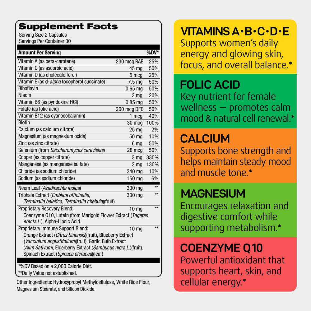 IQ Biology Daily Multivitamin for Women capsules closeup emphasizing vegan formula