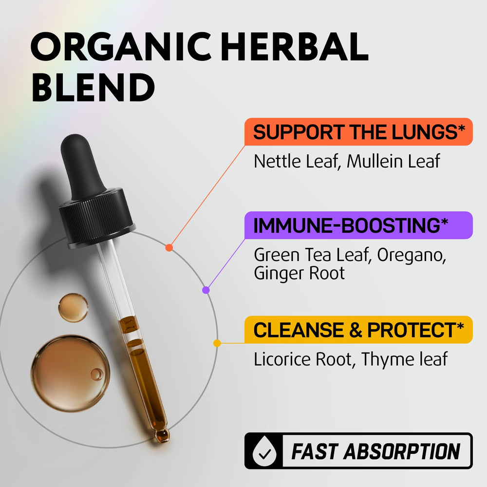 IQ Biology Mullein Drops organic mullein leaves image highlights herbal blend for airway comfort.