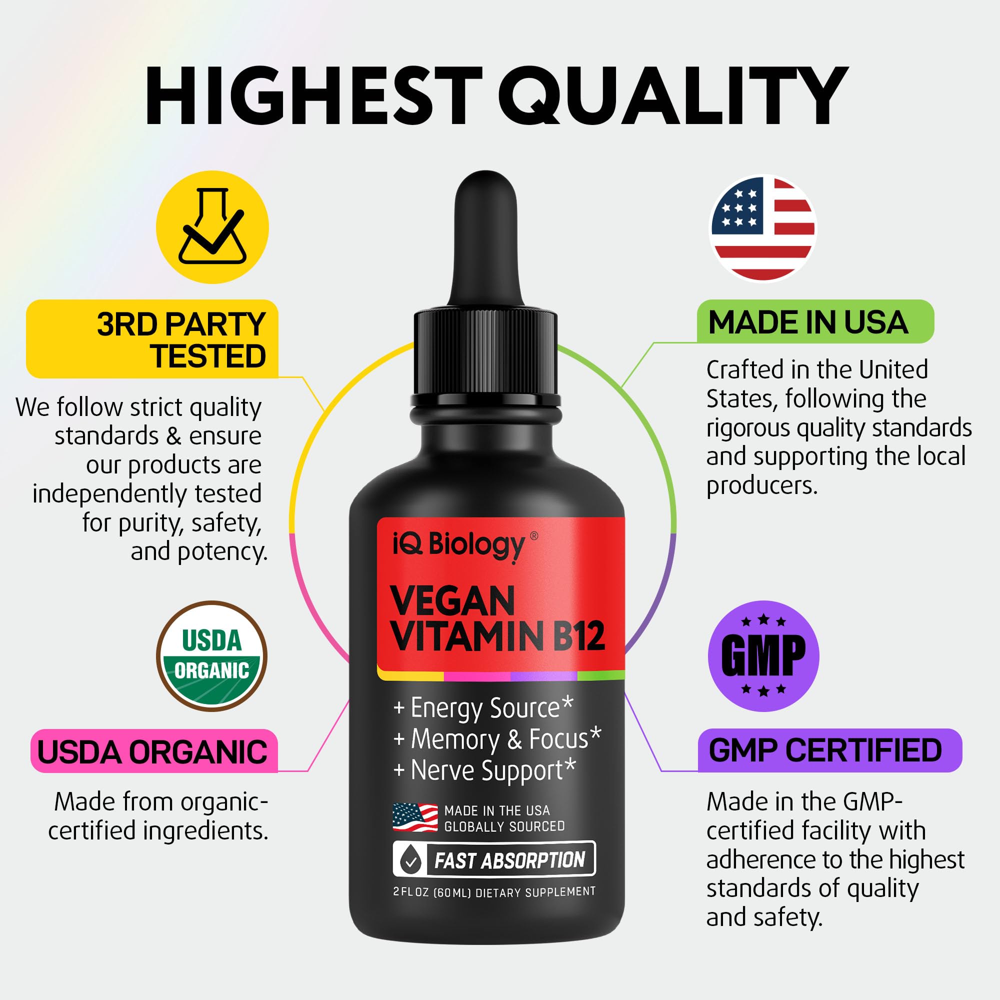 USDA Organic B12 with plant-based base for clean daily use.
