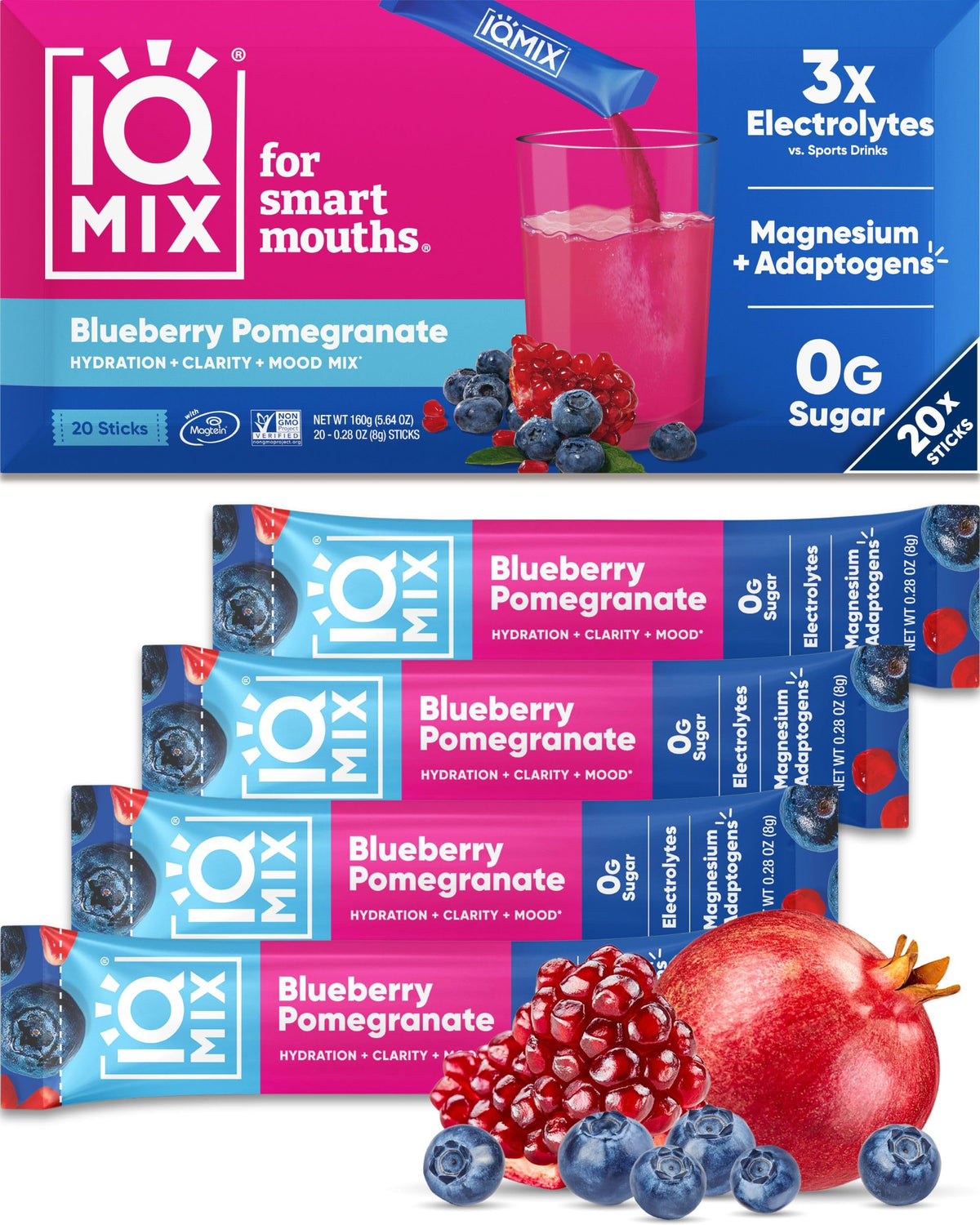 IQBAR IQMIX Blueberry Pomegranate packet for on-the-go hydration and mental clarity
