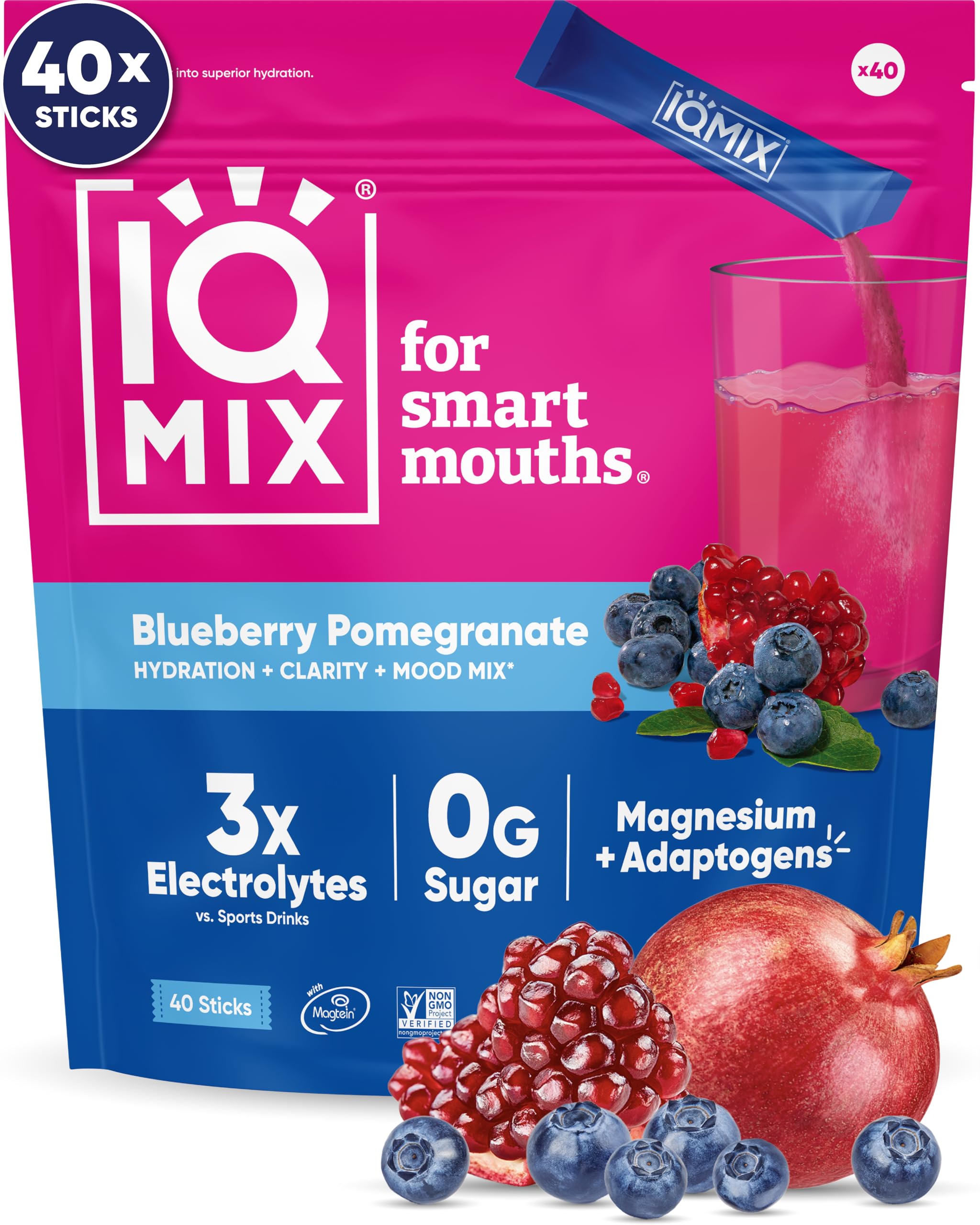 IQMIX hydration packet in blueberry pomegranate flavor for quick rehydration