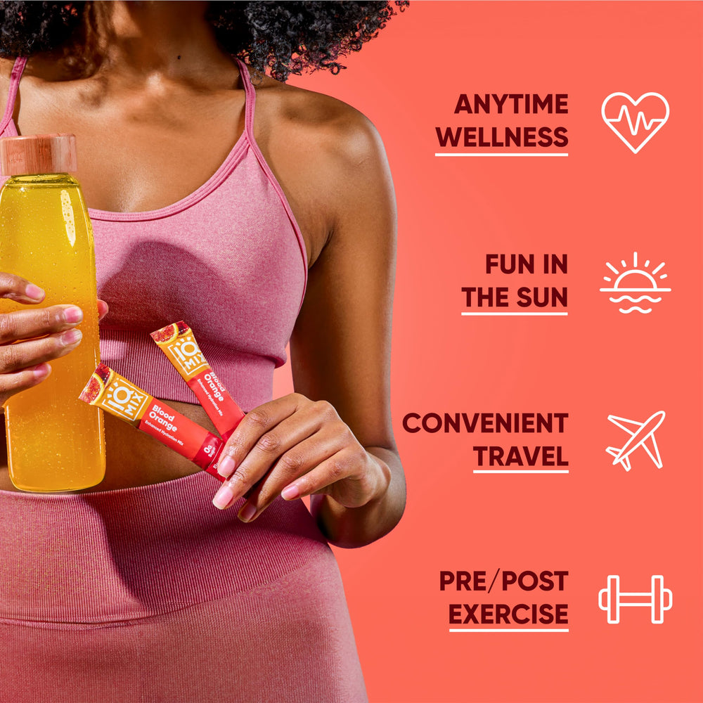 IQMIX Blood Orange flavor displayed with a sports bottle