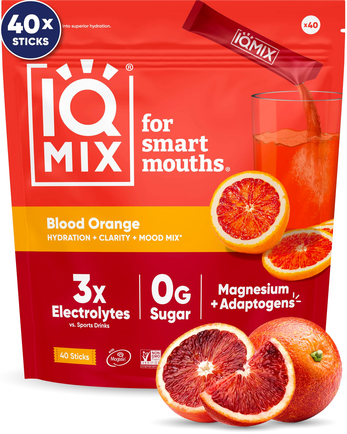 IQMIX Blood Orange packet close-up for quick hydration