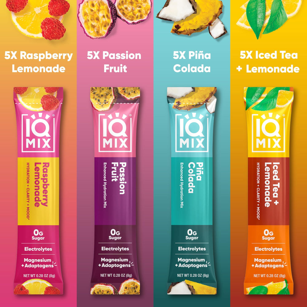 IQMIX Blueberry Pomegranate hydration packet for refreshed energy during workouts.