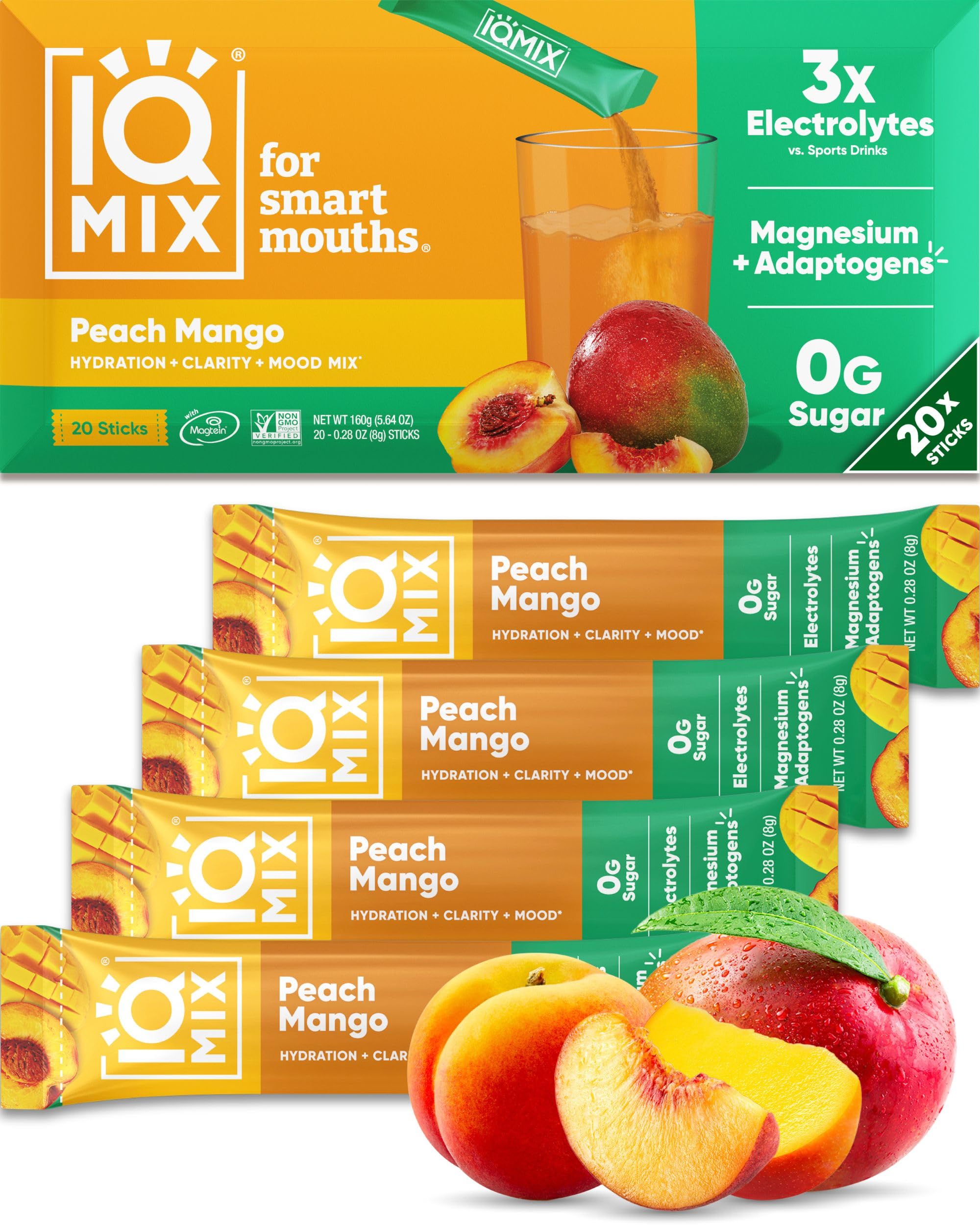 IQMIX hydration packet Peach Mango for on-the-go sugar-free hydration.