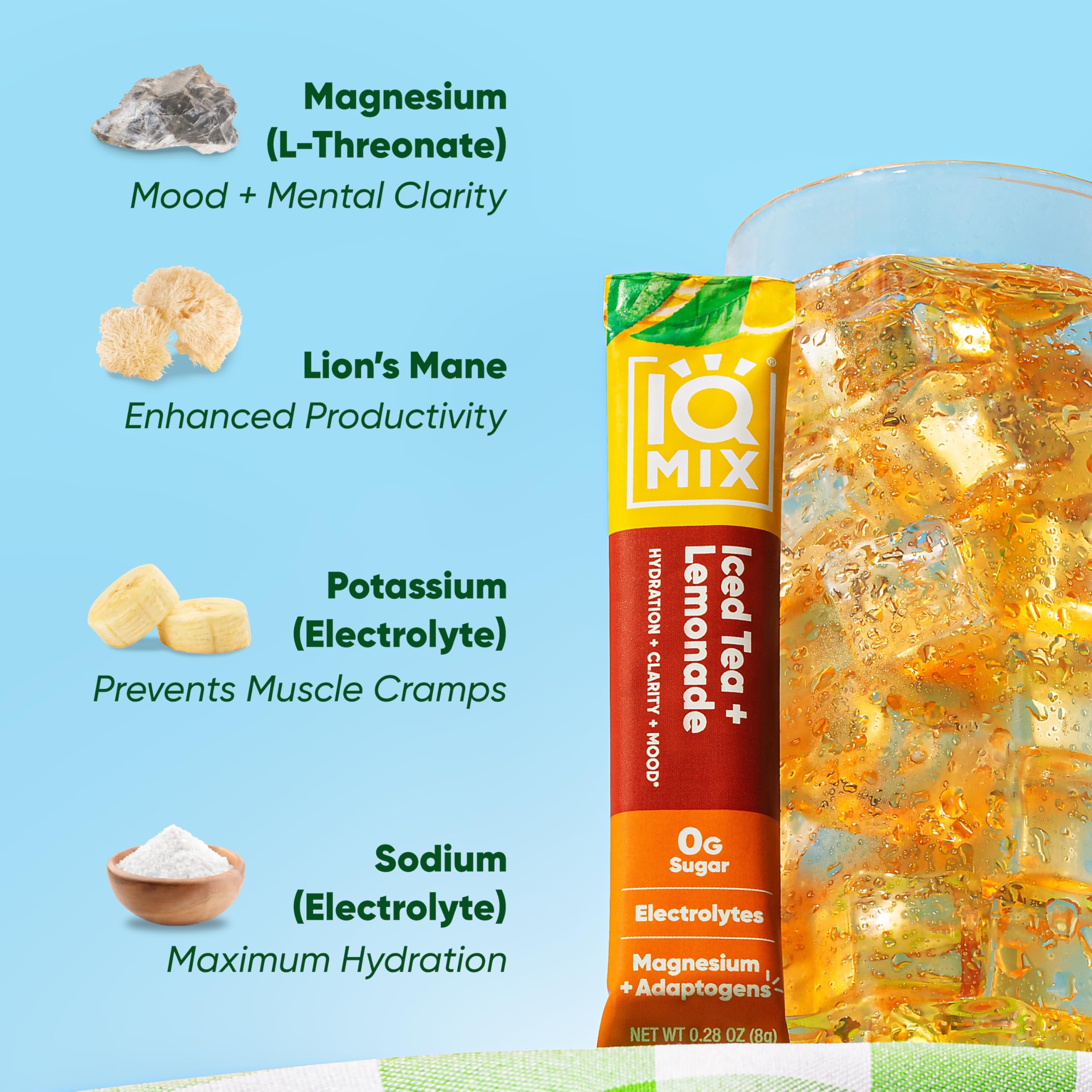 IQMIX on-the-go packaging demonstrates portable single-serve sticks.