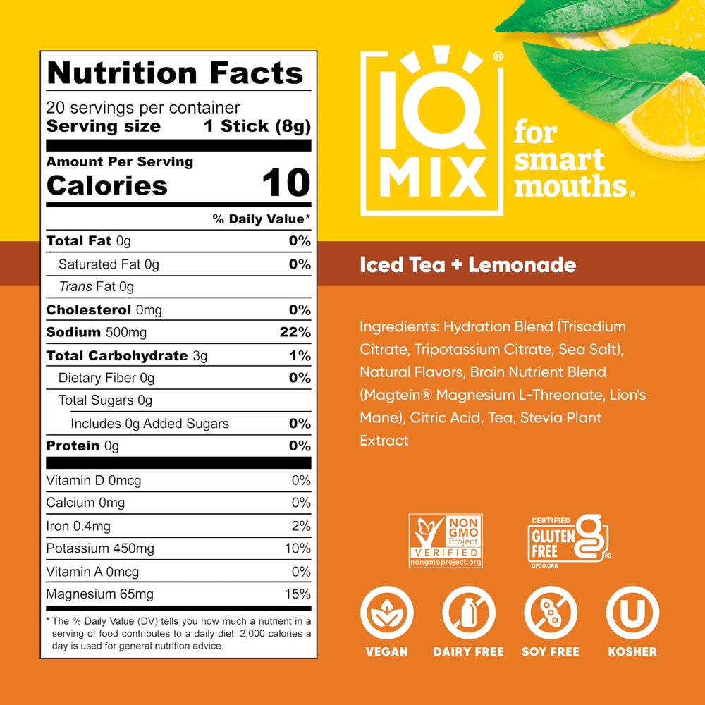 IQMIX packet poured into a glass showing quick refreshment moment.