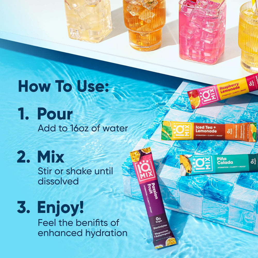 IQMIX Pina Colada hydration packet for tropical flavor and hydration.