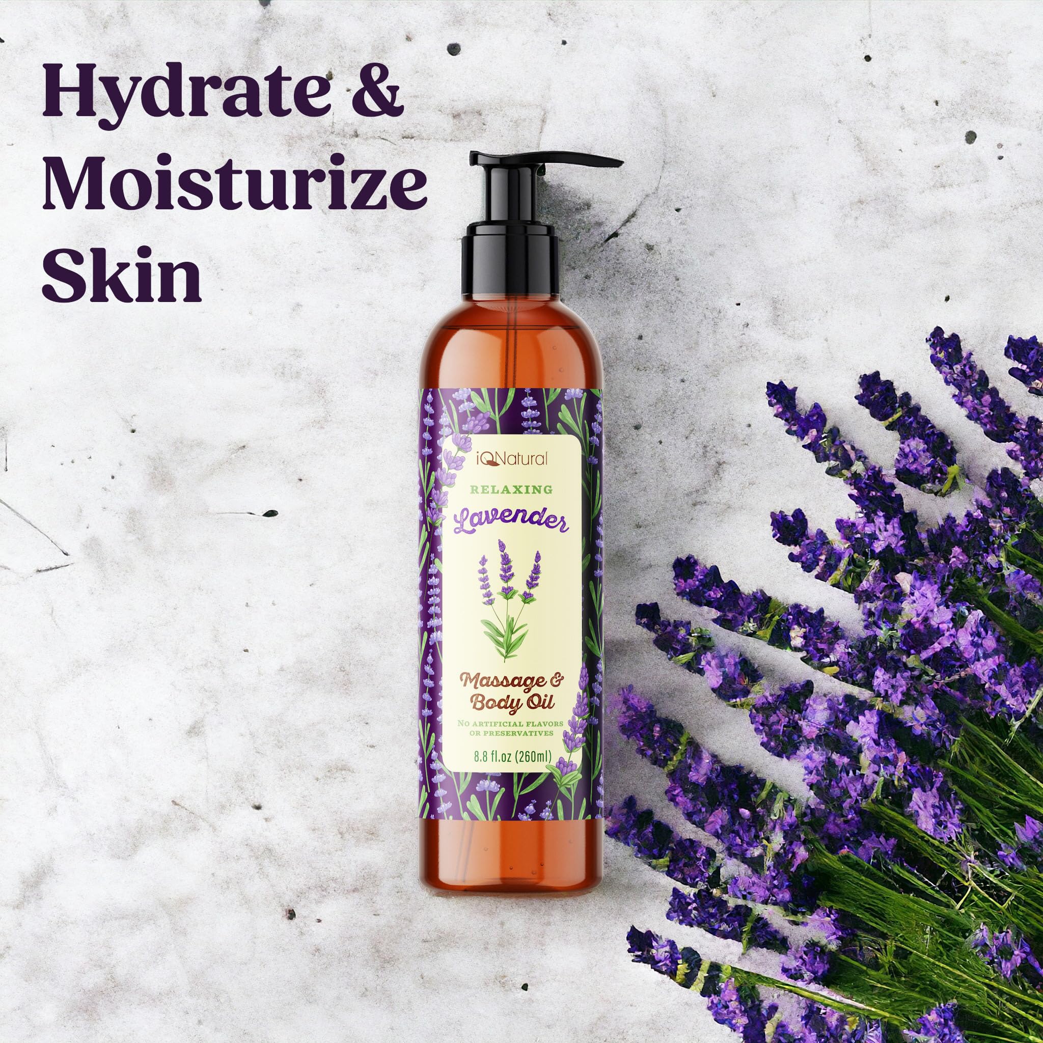 IQ Natural Organic Massage Oil glide delivers calm aromatherapy during gentle massage.