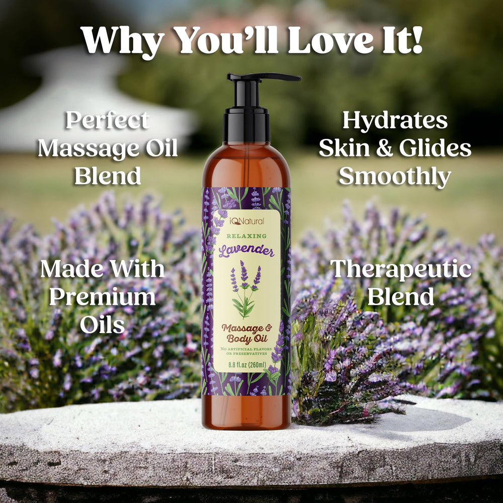 IQ Natural Organic Lavender Body Oil pampered skin with soothing aroma.