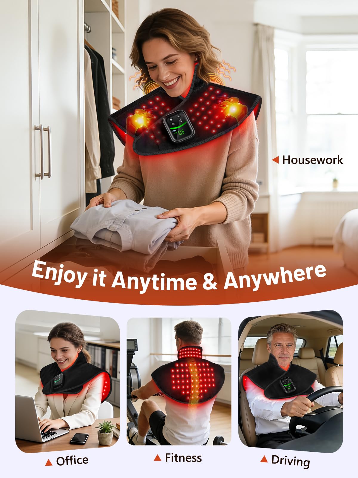 IRELEX ergonomic fit highlights adjustable strap for a secure neck-and-shoulder wrap.