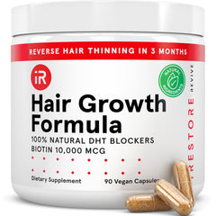 iRestore hair growth supplement bottle for daily growth support.