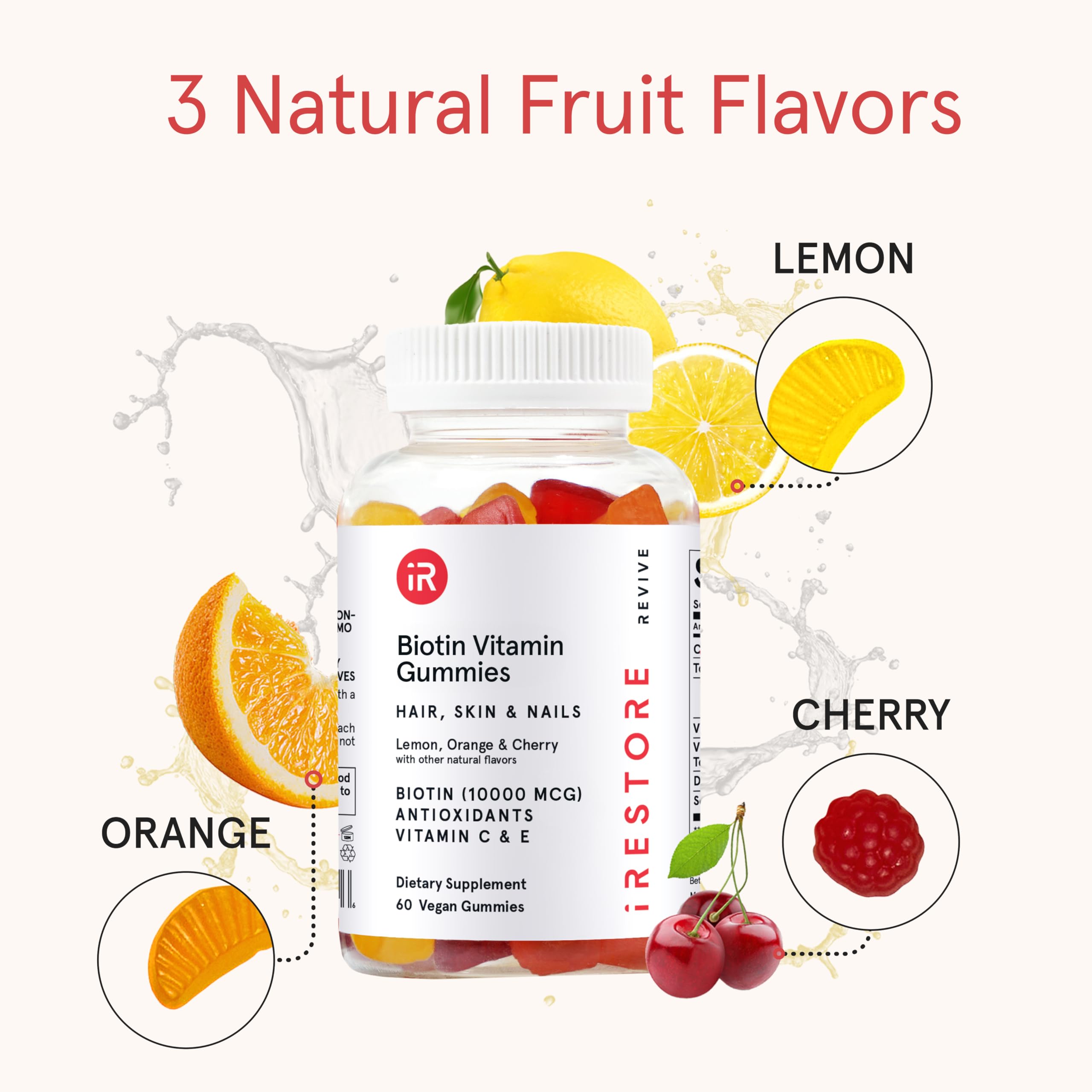 iRestore hair gummy orange flavor close-up highlighting natural taste.