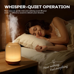 Iribonheur diffuser with glass-look cover adds a sleek touch while emitting subtle fragrances.