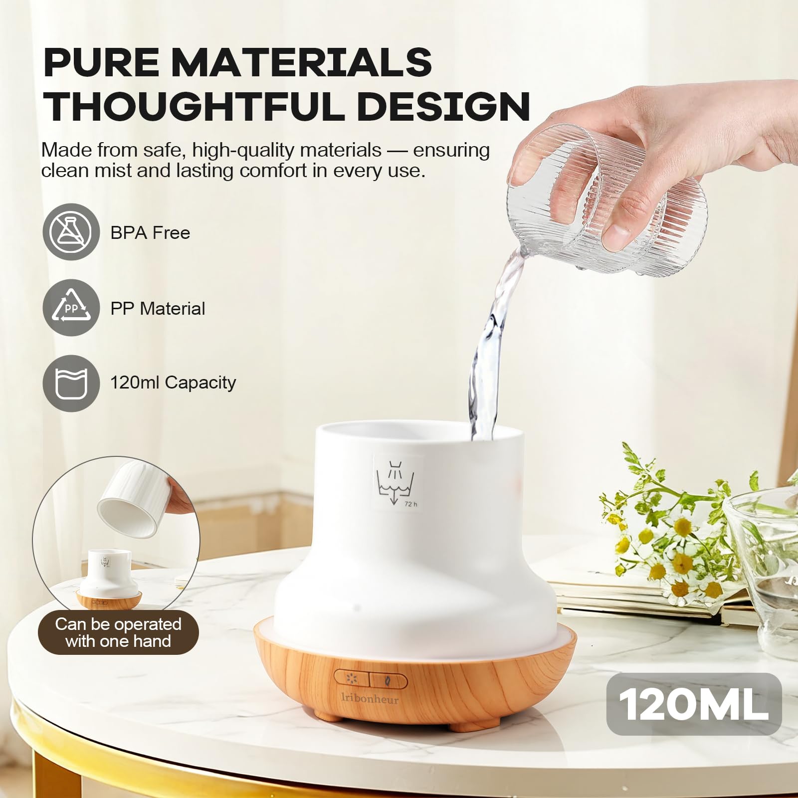 Iribonheur USB diffuser is portable for office desks and travel-friendly use.