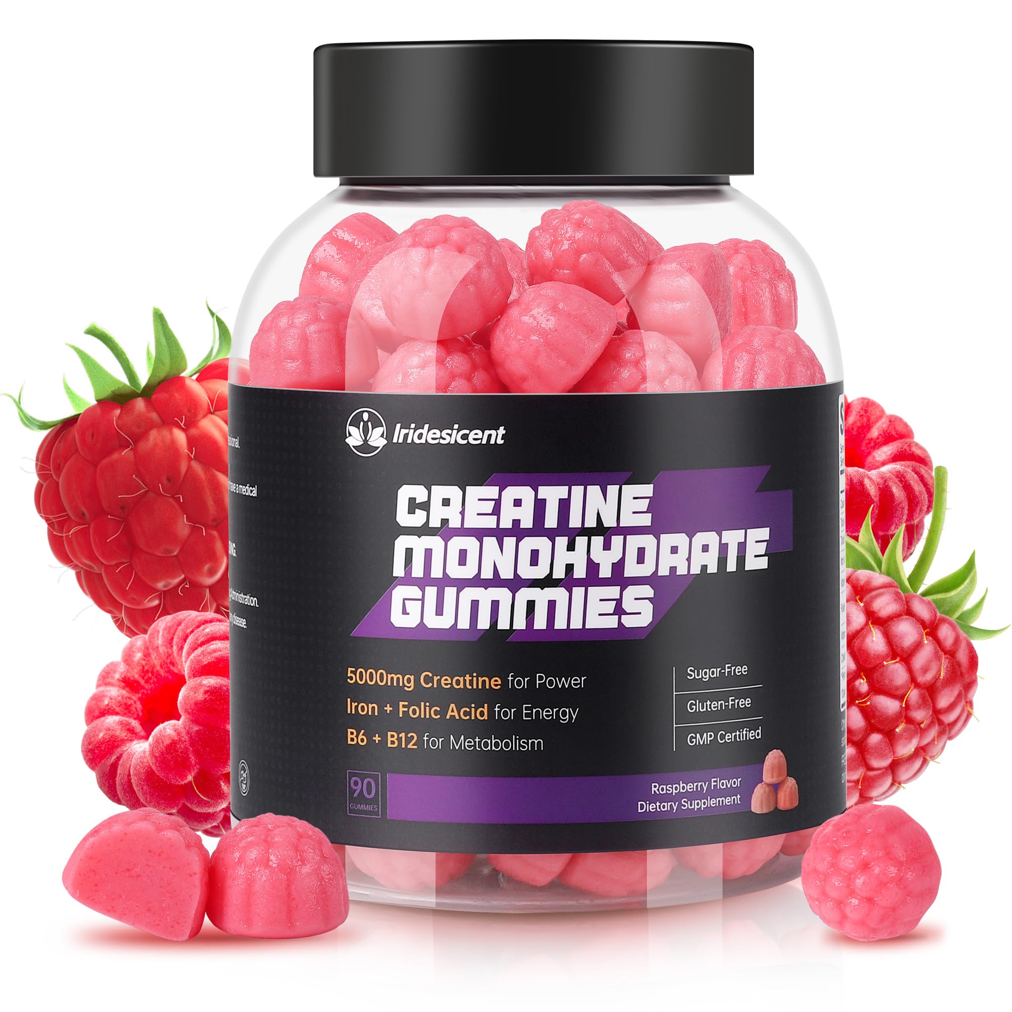 Iridesicent Creatine Gummies user taking three gummies during a workout session.