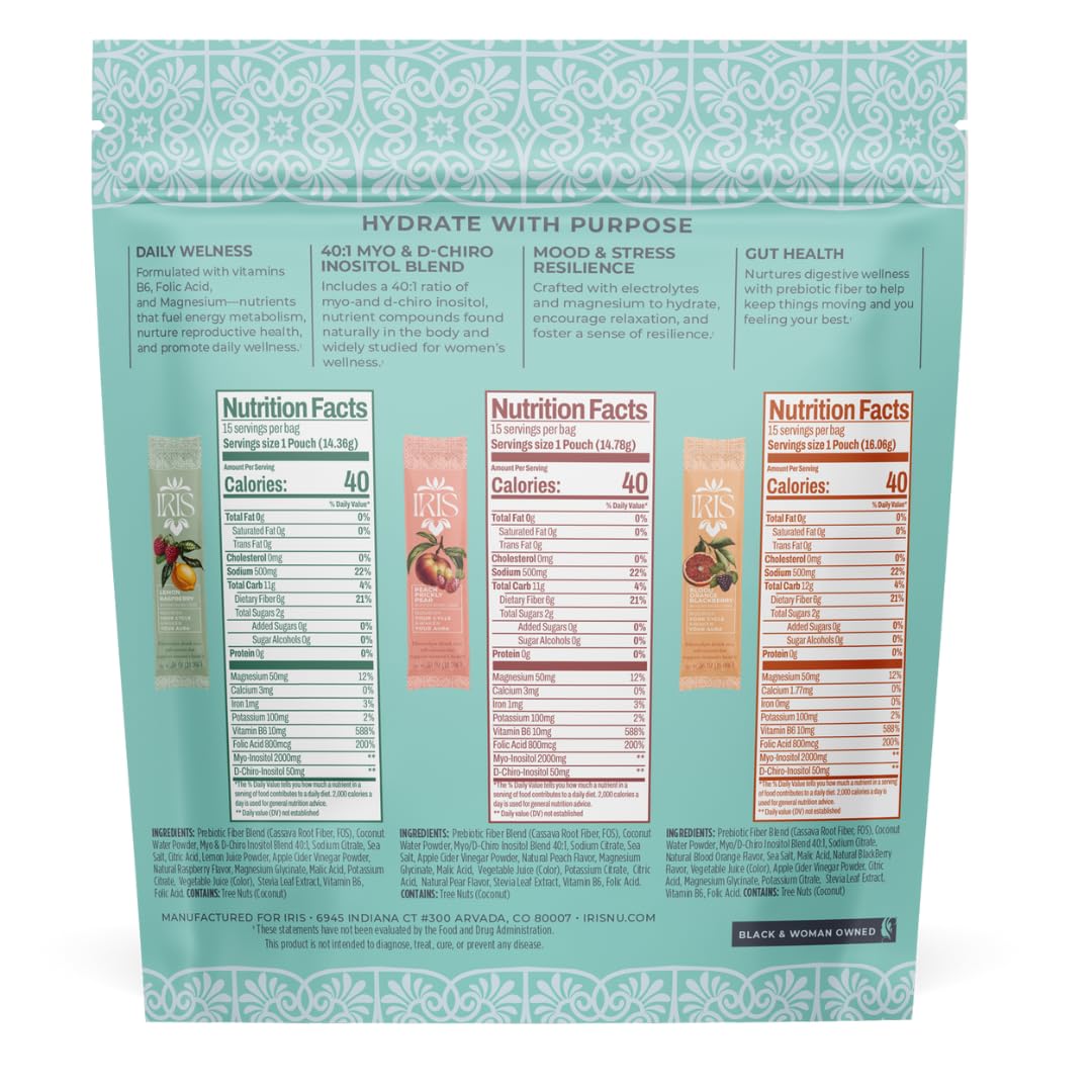 Back-of-pack note about 40:1 inositol ratio and prebiotic fiber.