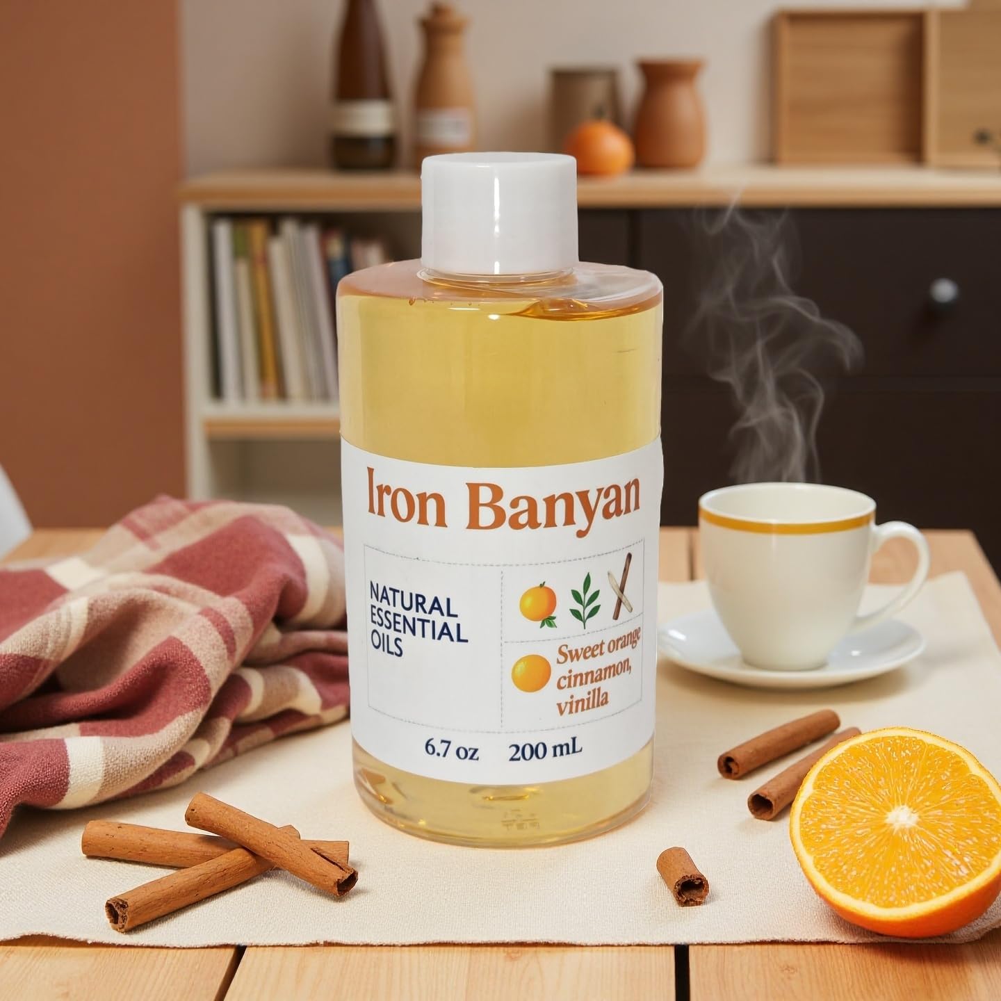 Iron Banyan diffuser setup enhances a calming home fragrance.