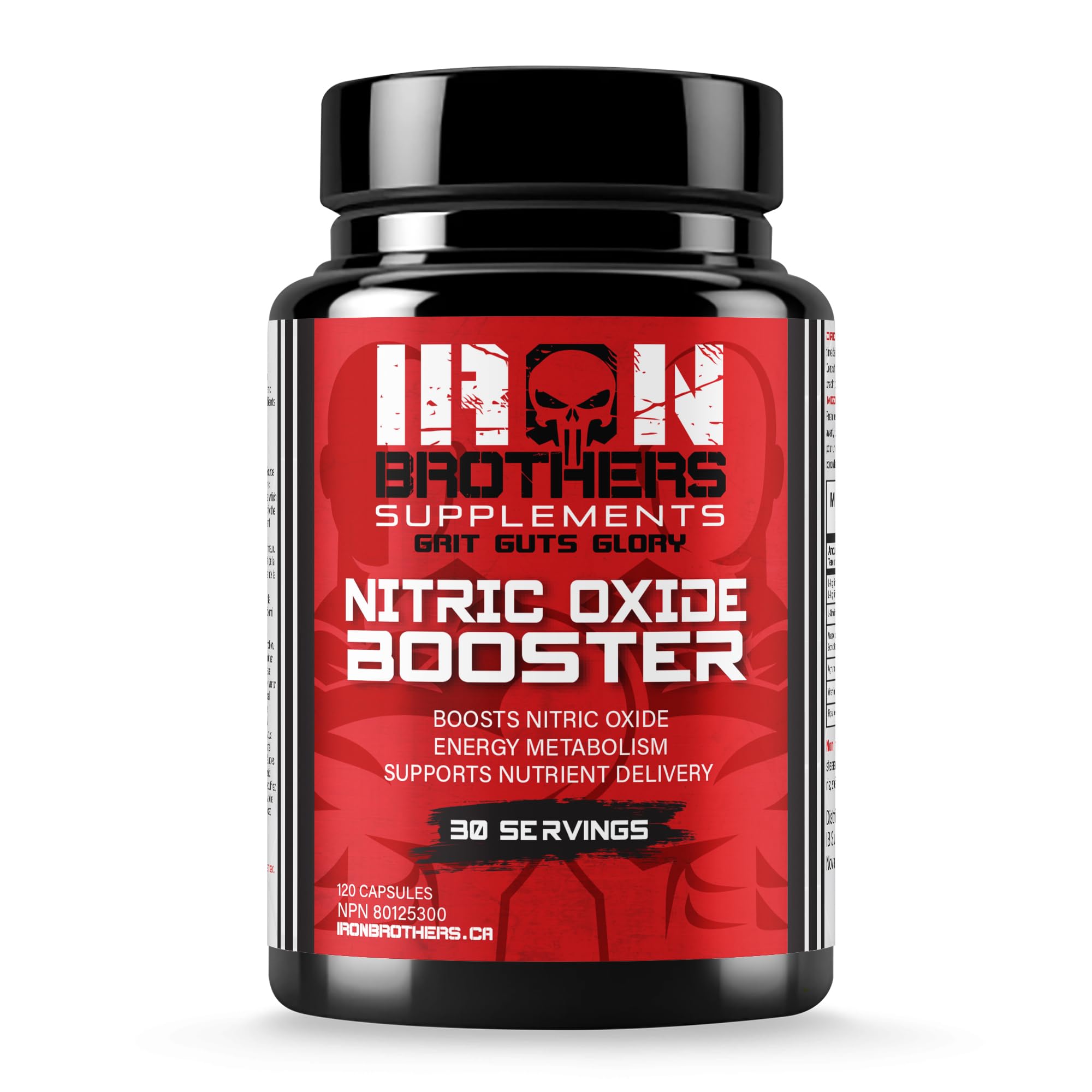 Iron Brothers Nitric Oxide booster bottle showing strong pumps during training
