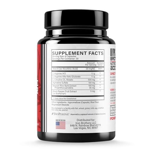 Iron Brothers Nitric Oxide bottle on gym shelf for late workouts