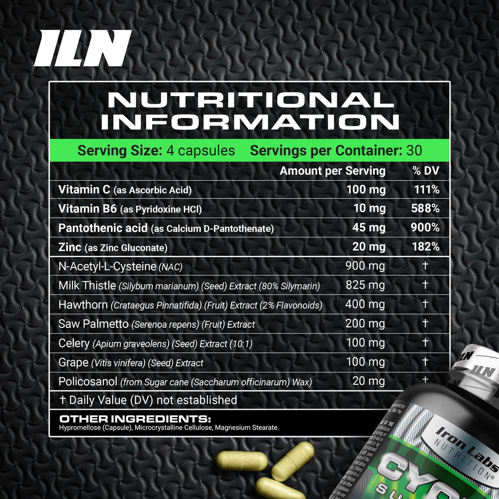 Iron Labs Cycle Support NAC milk thistle label highlights liver-support blend