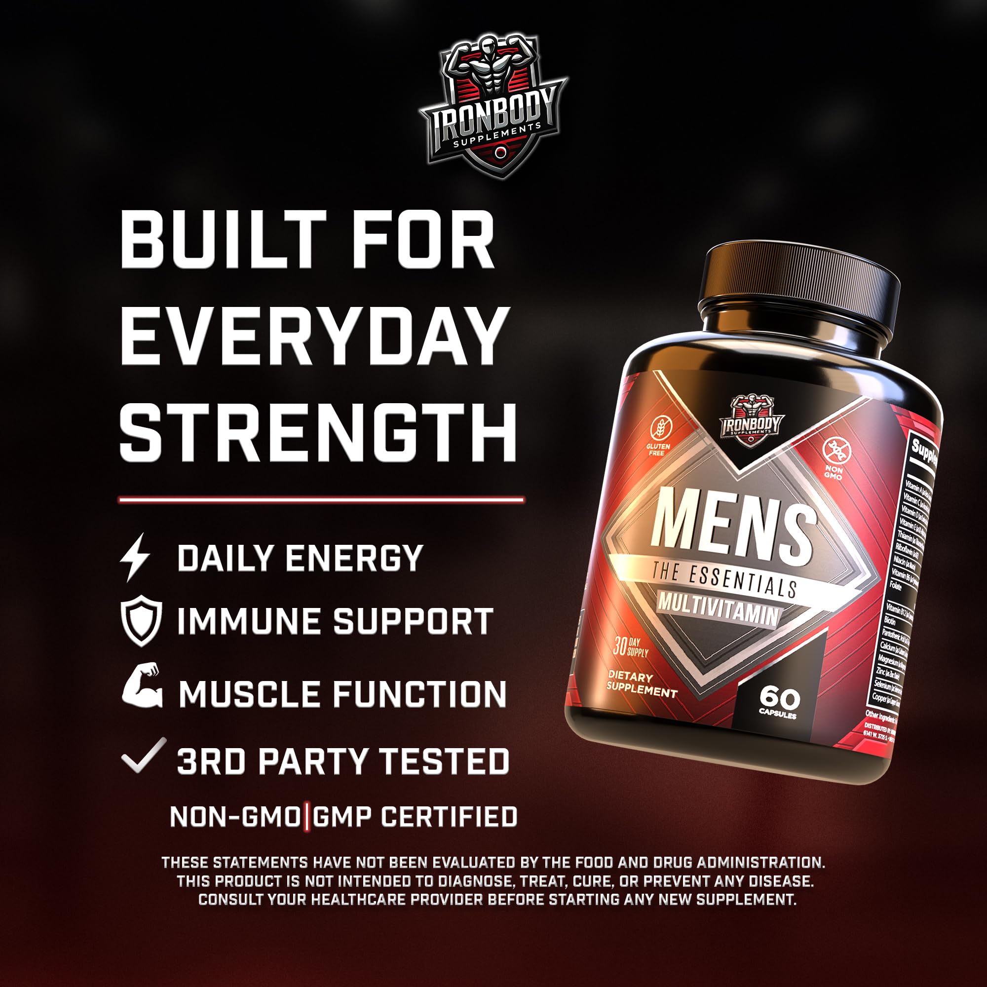 IronBody Men's Essentials bottle top close-up emphasizing quality and purity
