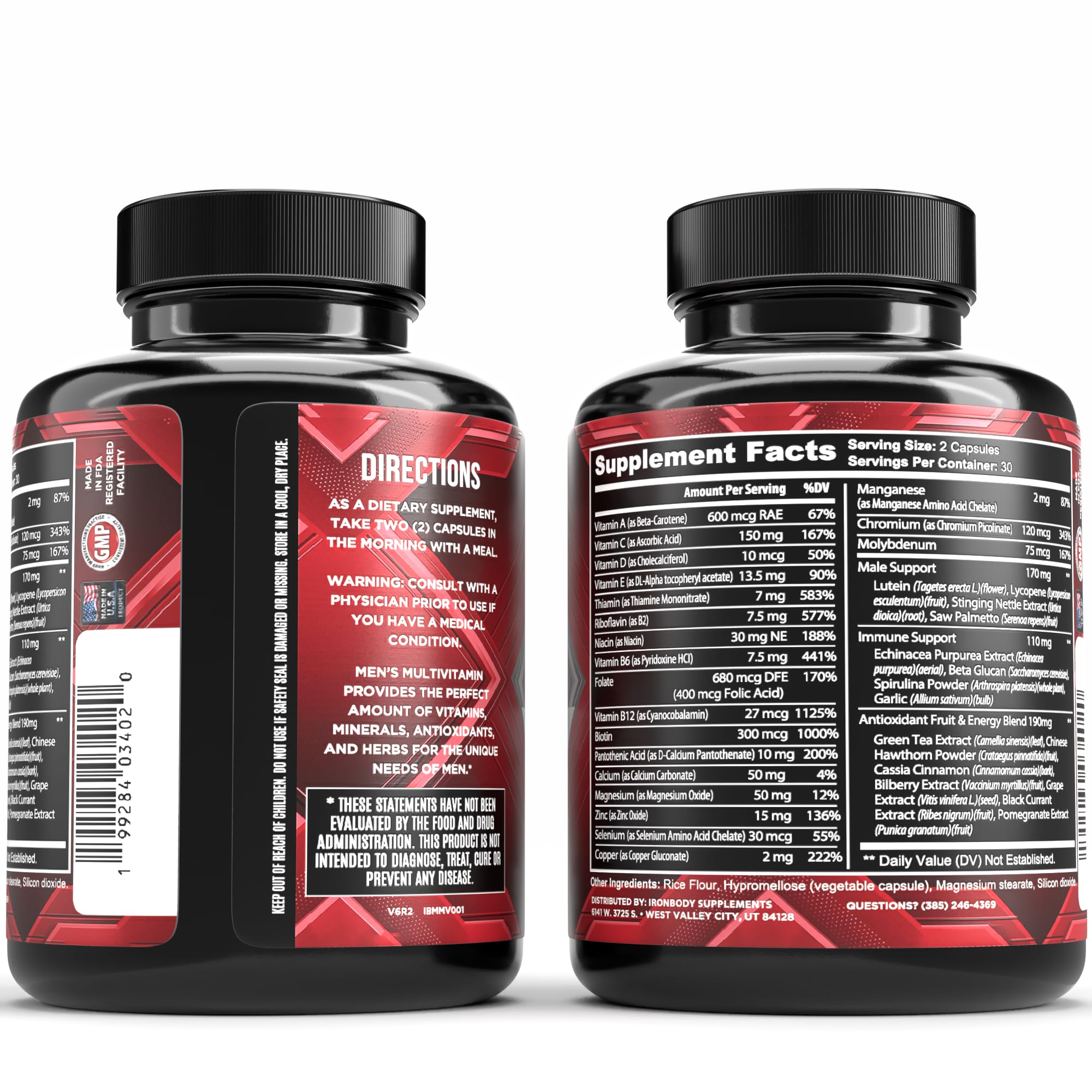 IronBody Men's Essentials capsules highlighting easy daily support for energy and muscle function