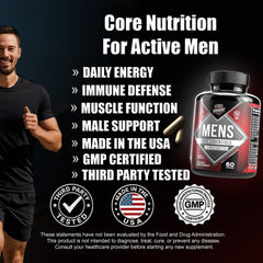 IronBody Men's Essentials label detailing vitamin and mineral range for balanced daily wellness