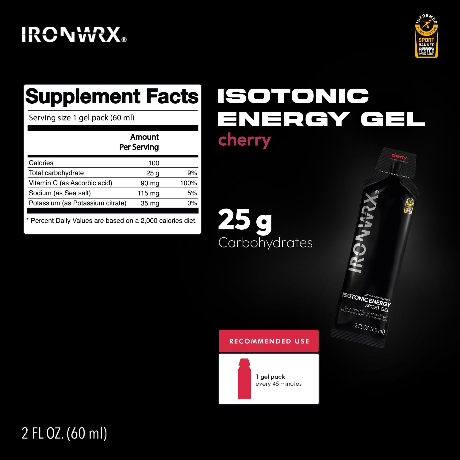 IRONWRX Isotonic Energy Gels cherry on-the-go sachet ready for sustained energy