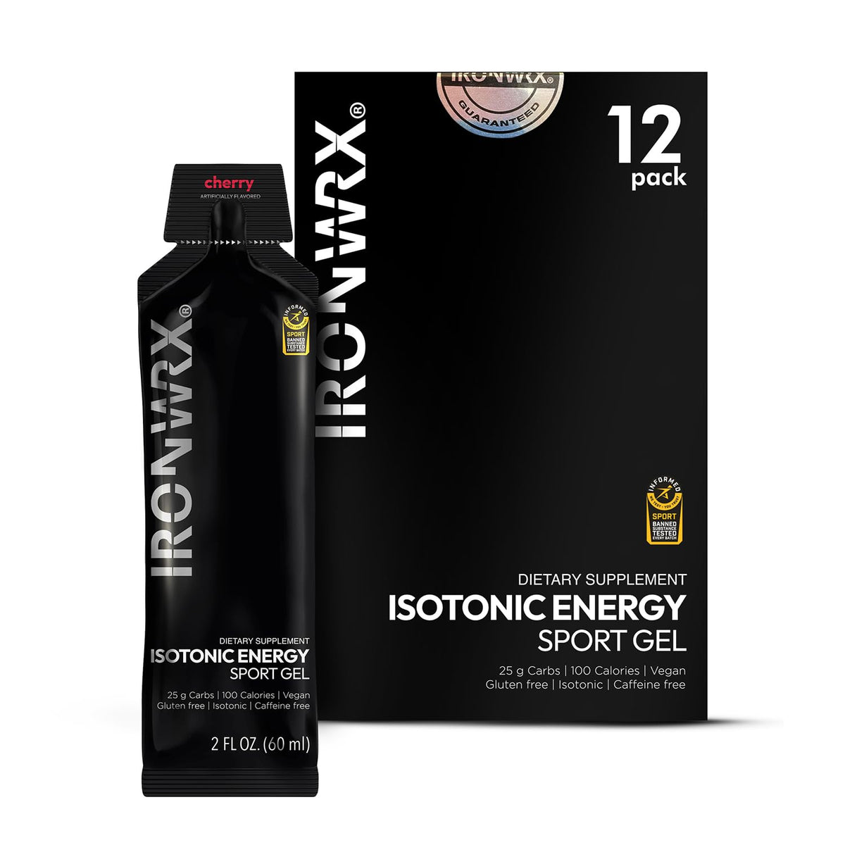 IRONWRX Isotonic Energy Gels cherry pack close-up for quick energy during workouts