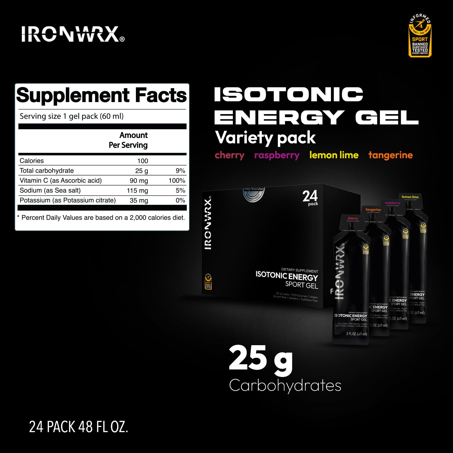 IRONWRX Isotonic Energy Gels Cherry pack for easy digestion during training.