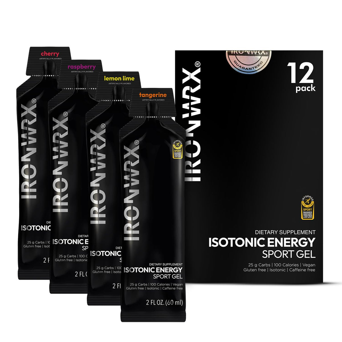 IRONWRX isotonic energy gel bottle with raspberry flavor for on-the-go fueling
