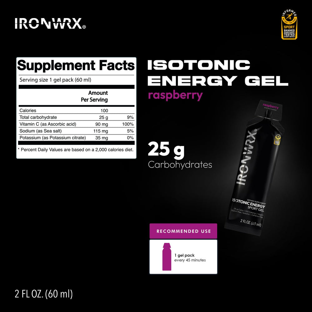 Pouring IRONWRX Raspberry gel into water demonstrates easy-digest fuel for race day