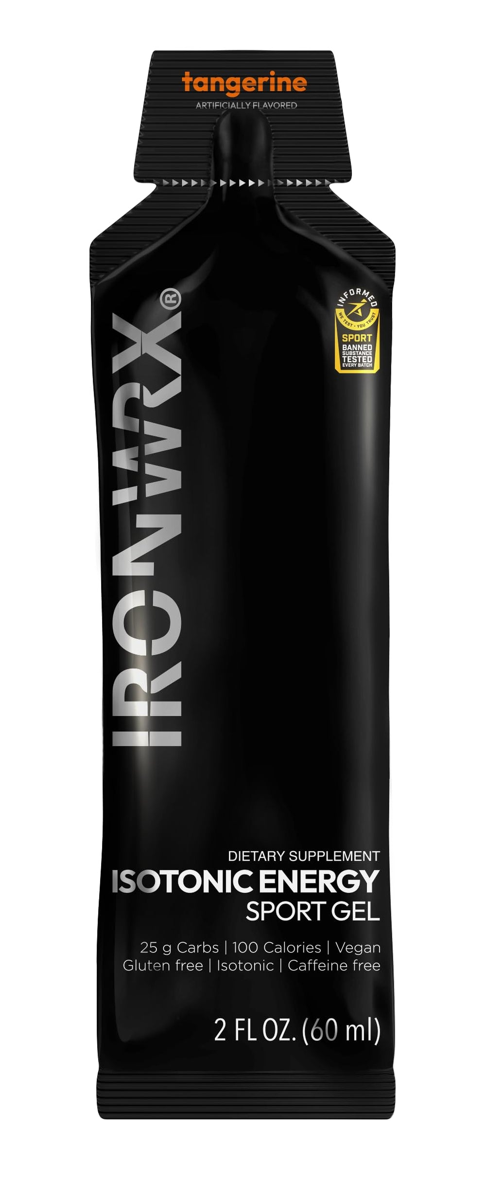 IRONWRX Isotonic Energy Gels Tangerine nutrition facts close-up