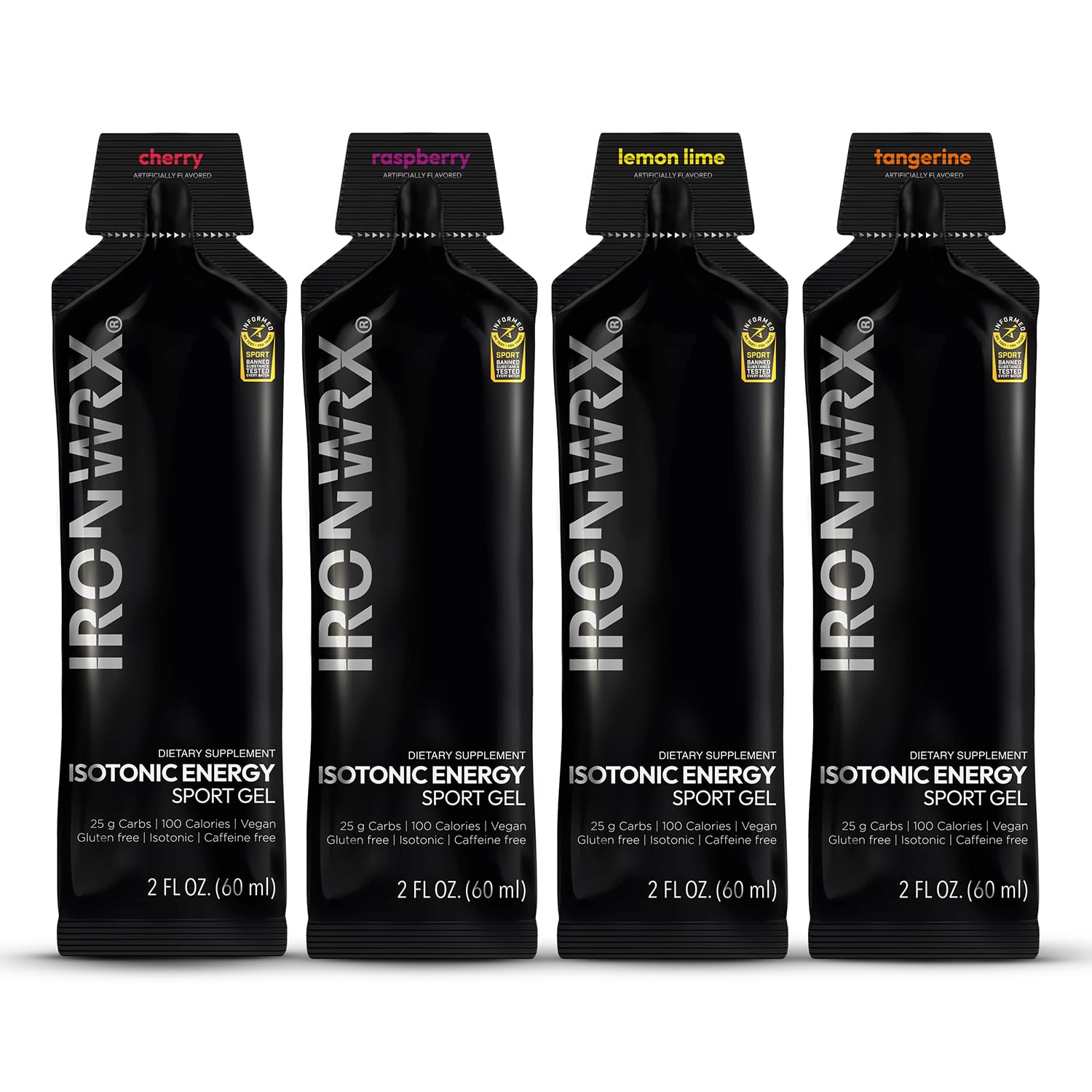 IRONWRX energy gel pouch with tangerine flavor for mid-ride energy