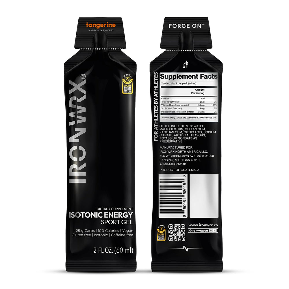 IRONWRX Isotonic Energy Gels Tangerine single-serve pouch ready to sip