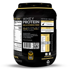 IRONWRX isolate bottle label highlighting vanilla flavor and purity.