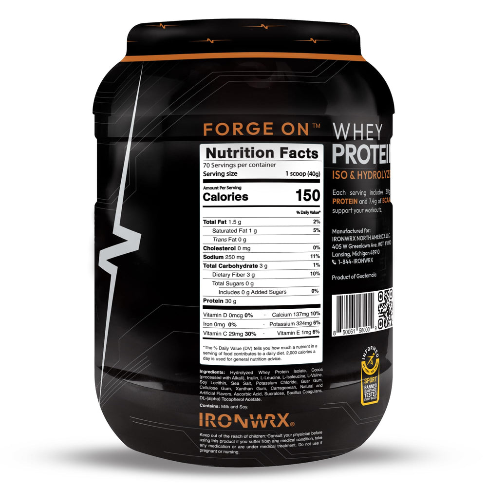 IRONWRX whey protein scoop with measurement for easy daily protein intake.