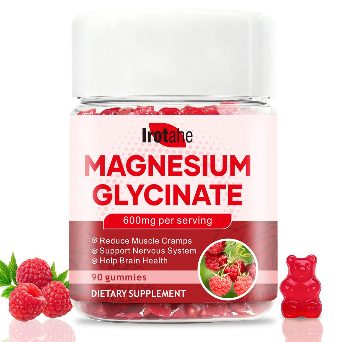 Irotahe Magnesium Glycinate Gummies Raspberry bottle supports daily relaxation and sleep.