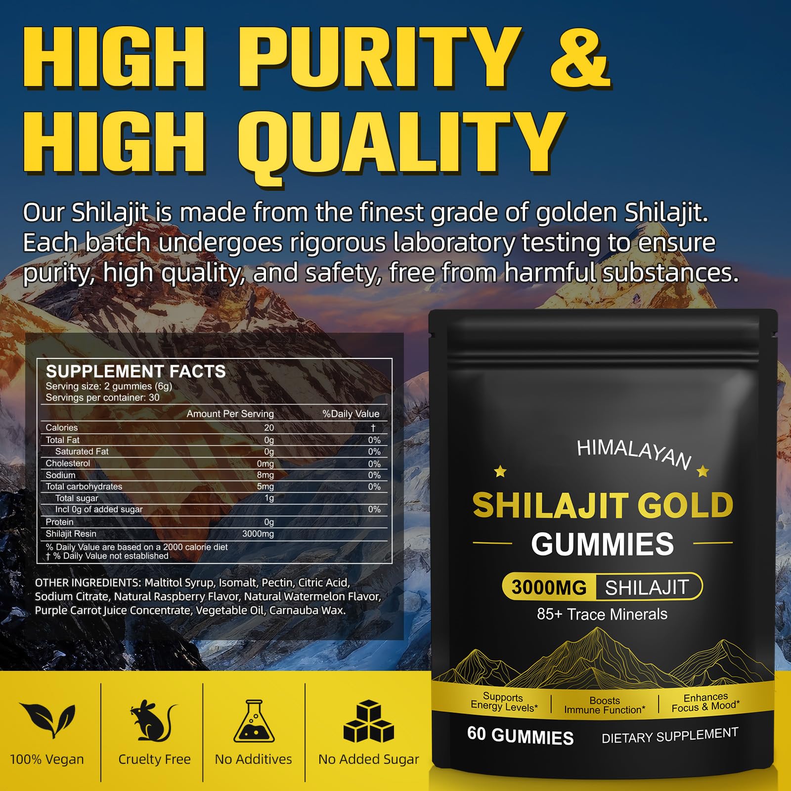 IRSRDOQU Shilajit Gummies natural sun-dried gold processing.