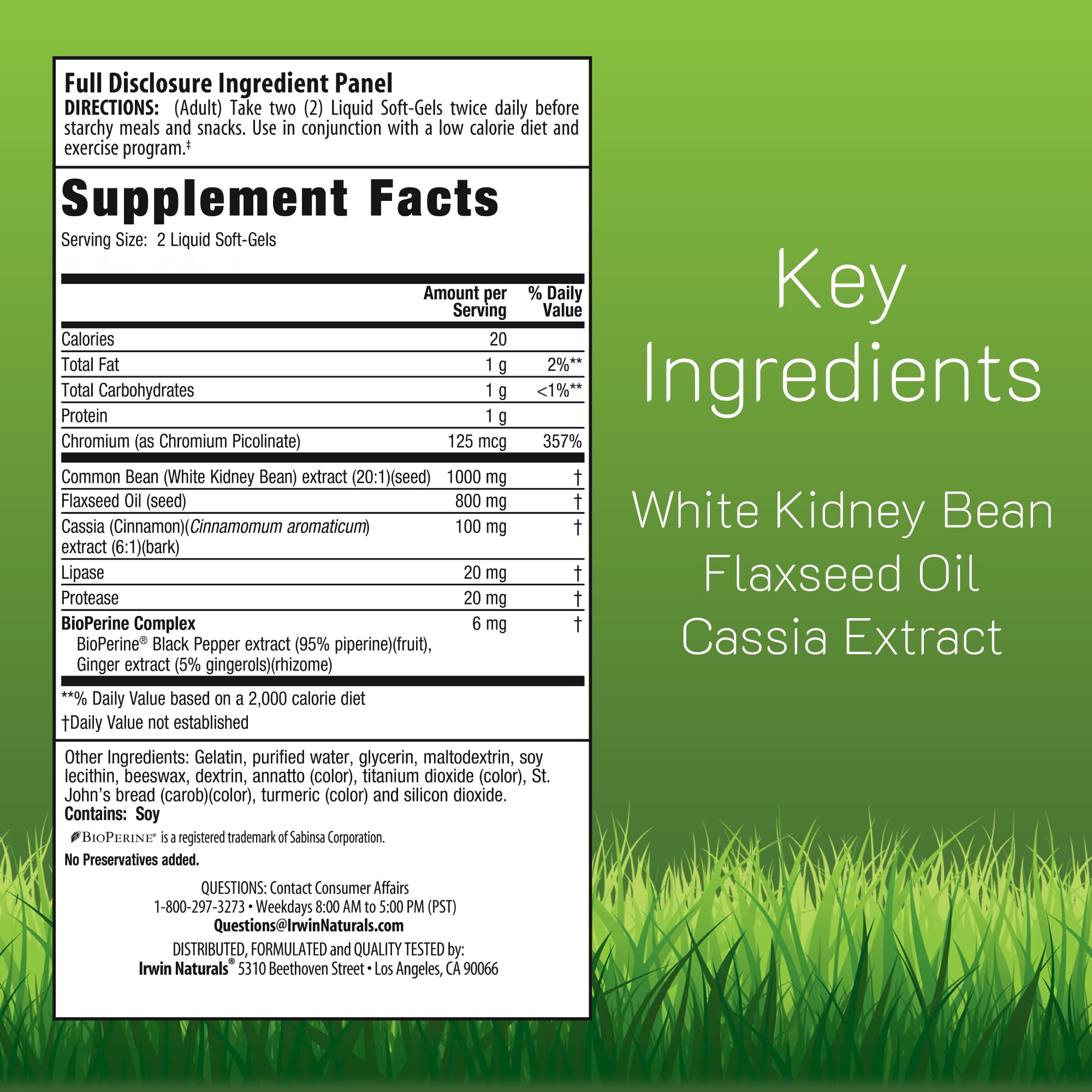 Irwin Naturals carb blocker ingredients chart highlighting natural components.