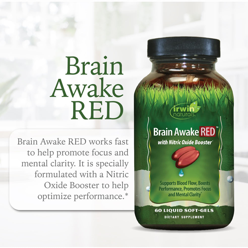 L-Citrulline to Nitric Oxide pathway diagram with Brain Awake RED.