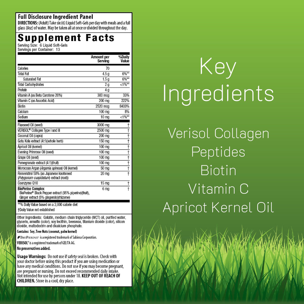 Close-up of Collagen Beauty softgels emphasizes easy swallowing and absorption benefits.