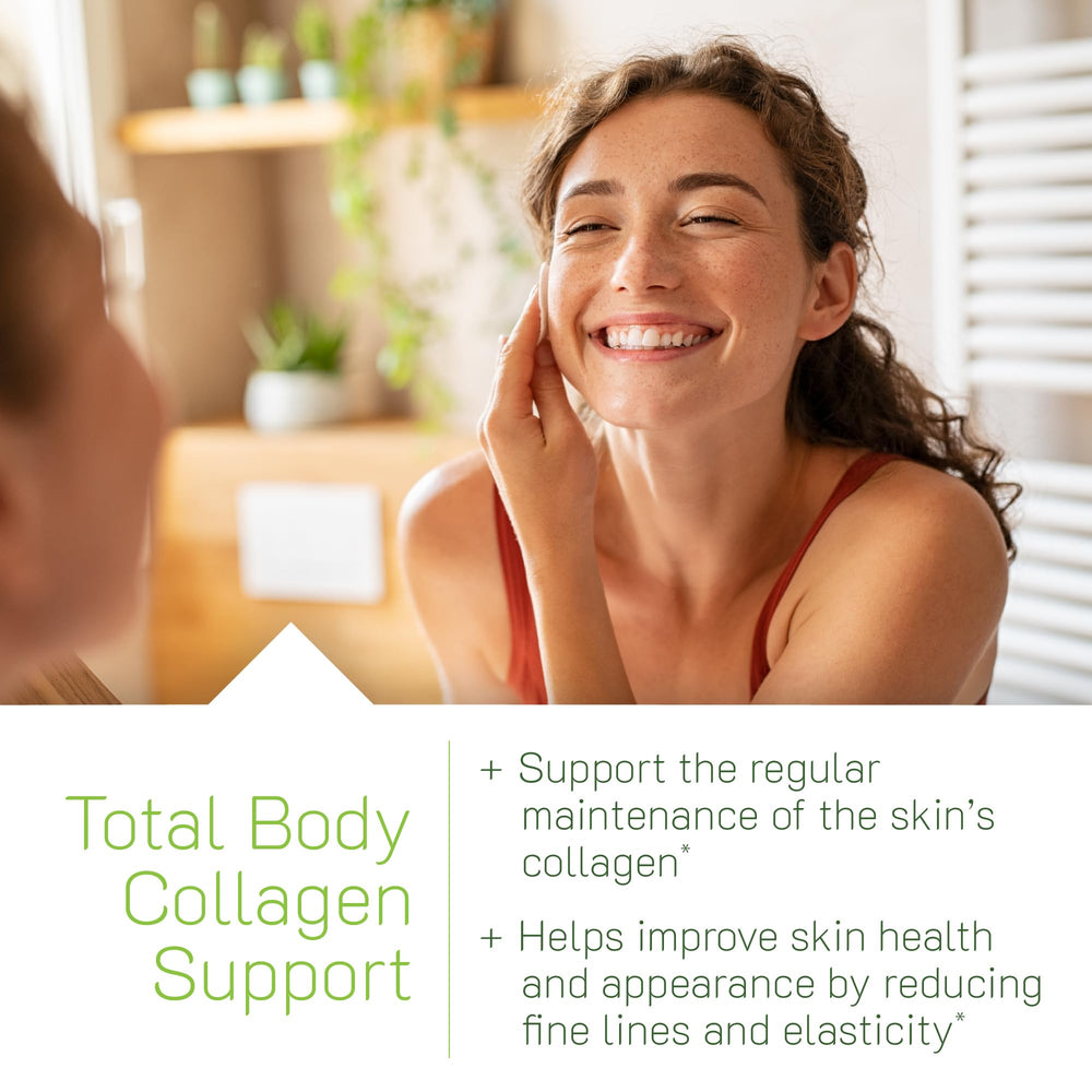 Irwin Naturals Collagen Peptides + Astaxanthin label detail shows ingredients for daily wellness.