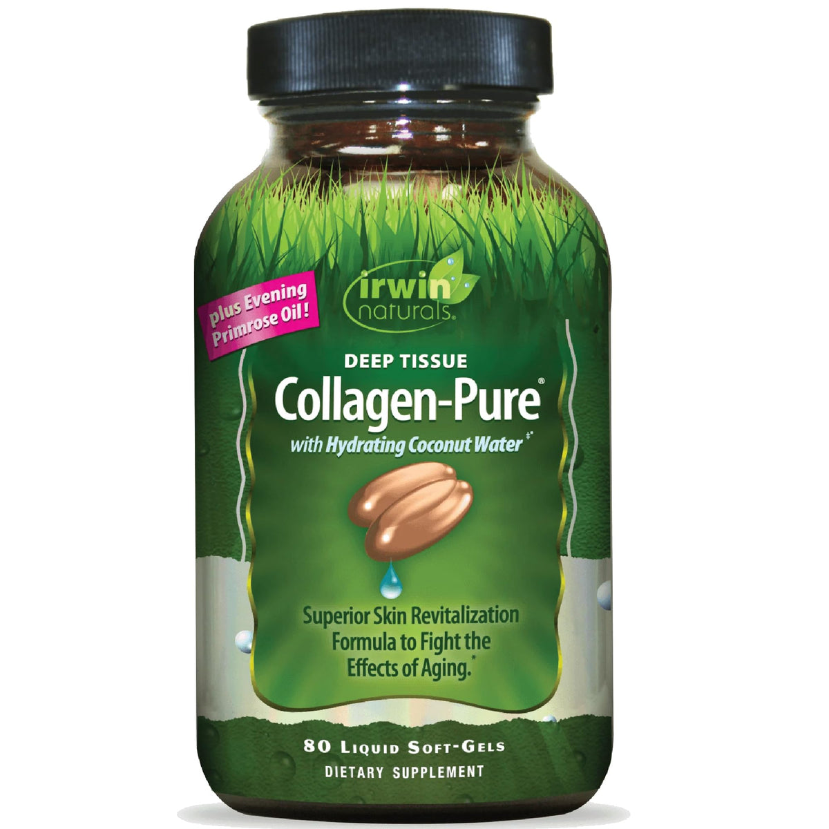 Irwin Naturals Deep Tissue Collagen-Pure bottle showing hydrolyzed collagen for skin nourishment