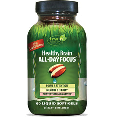 Irwin Naturals Healthy Brain All-Day Focus bottle promoting daily mental performance