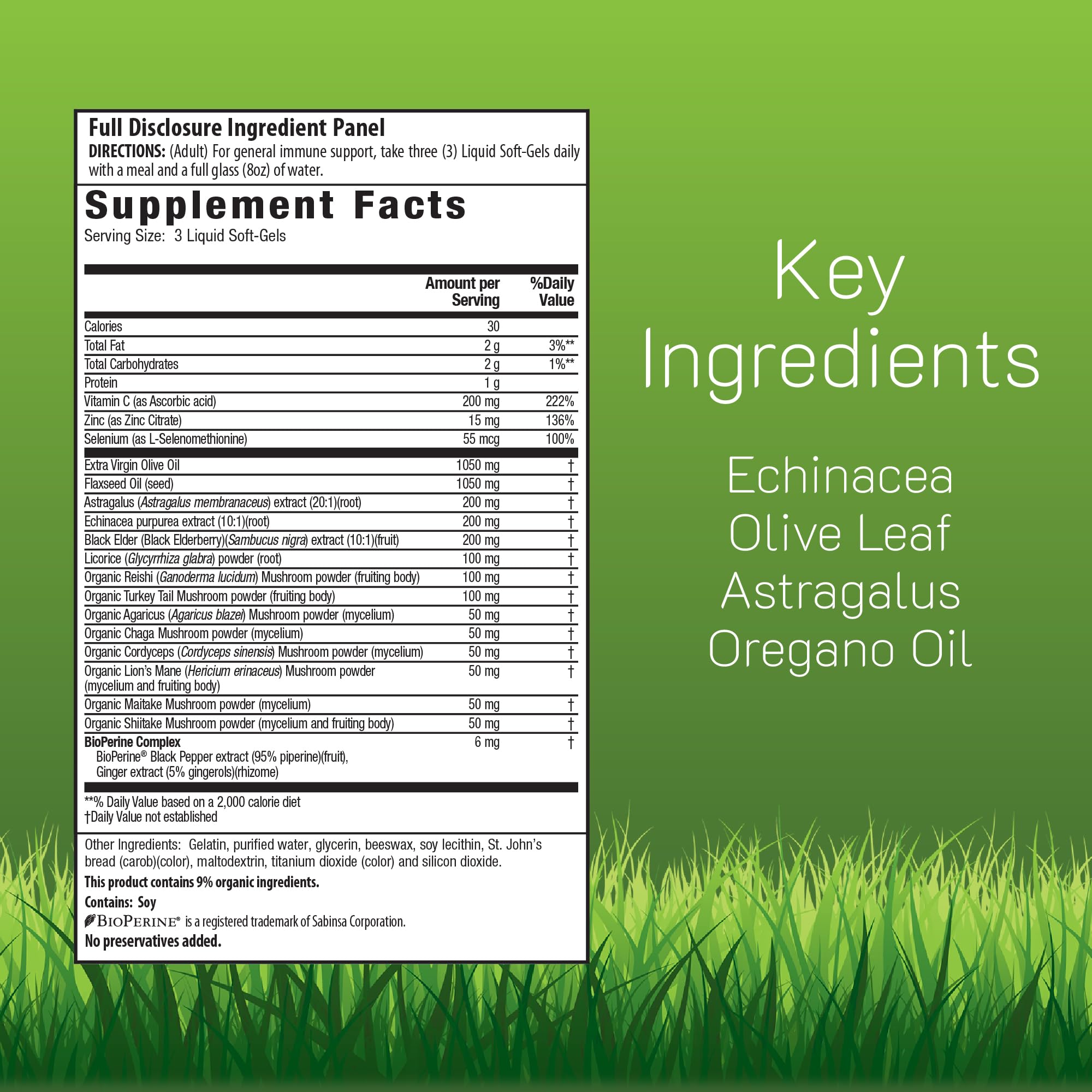 Irwin Naturals Immuno-Shield bottle side with dosage information for daily use