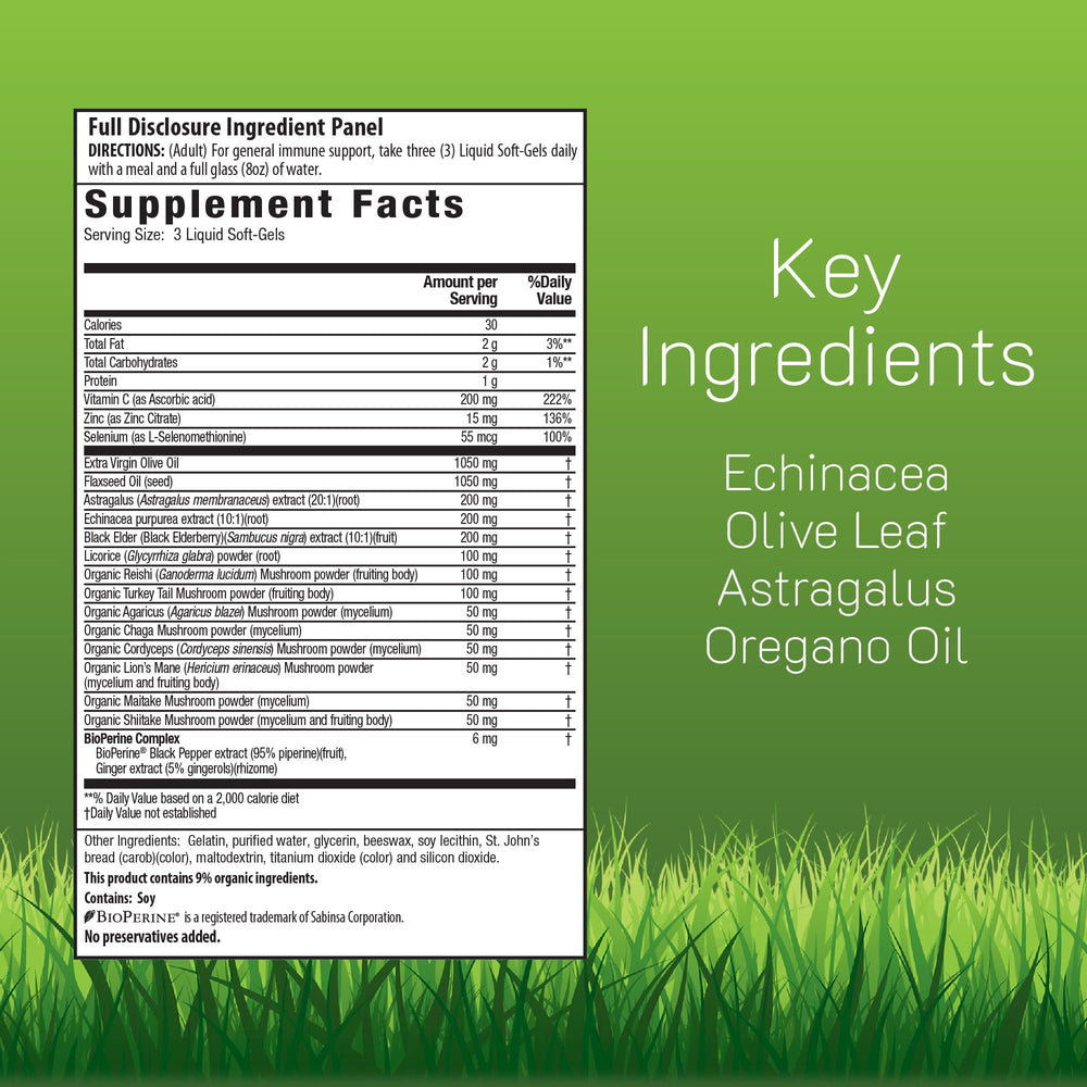 Irwin Naturals Immuno-Shield bottle side with dosage information for daily use